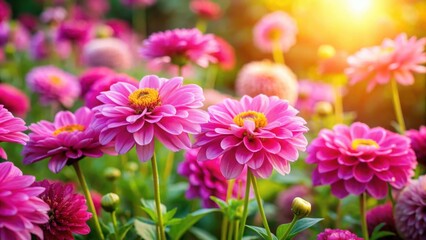 Obraz premium Beautiful pink flowers blooming in a vibrant garden, pink, flowers, garden, blooming, vibrant, nature, floral, petals, colorful