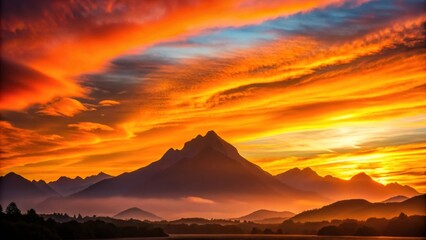 Fototapeta premium Sunset casting a warm glow over the silhouette of majestic mountains , sunset, mountains, silhouette, dusk, nature