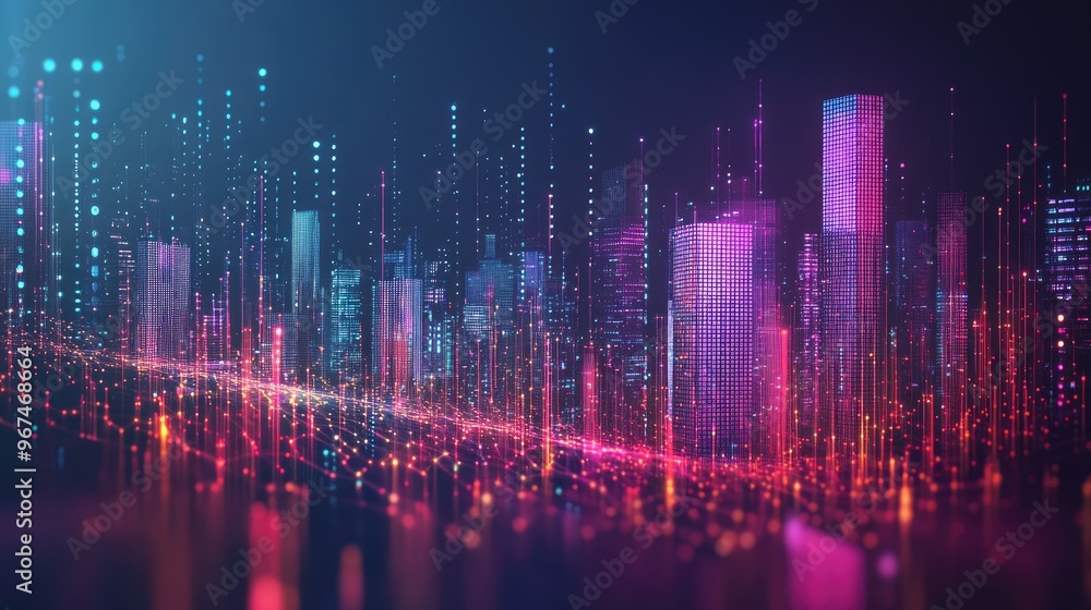 Poster big data connection technology. cityscape telecommunication and communication network concept.