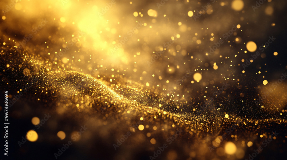 Poster an abstract background featuring shimmering golden particles in a soft, flowing wave pattern. the im