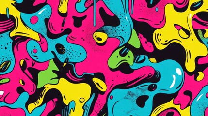 Fototapeta premium The artwork showcases a colorful melting pattern with vivid shades of pink, yellow, blue, and green against a dark backdrop