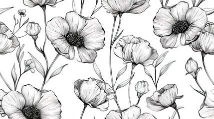 Fototapeta premium Line art flower pattern wallpaper