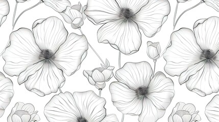 Line art flower pattern wallpaper