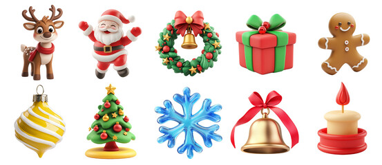 Fototapeta premium 3d Christmas set on transparent background. 