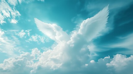 Ethereal angelic figure in the sky. New Age spirituality, celestial energy, spiritual guardian, higher consciousness, healing and protection, light being.