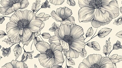 Line art flower pattern wallpaper