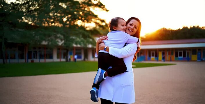 A dedicated doctor and loving mother balances her professional and personal life by dropping off and picking up her child at school