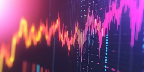 A vibrant abstract representation of financial data, showcasing fluctuating lines and colorful waves on a digital chart.