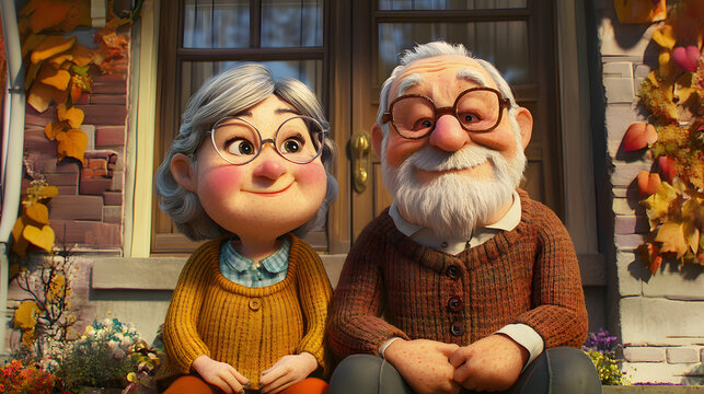 A Cartoon character cute Grandma And Grandpa