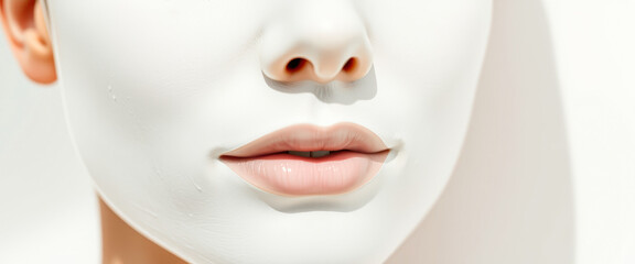 Close-up of lips and nose with white face mask