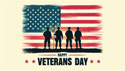 Veterans day poster. Veteran's day illustration with american flag, 11th November, Vector illustration