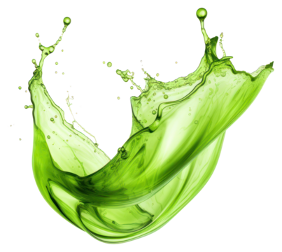 Green liquid splash expression beverage cocktail.