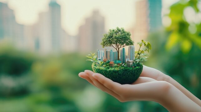 Eco friendly, green company culture concept. Carbon neutral and net zero target. Sustainable enviroment and business. Social responsibility. Build eco and green community. World environment day.
