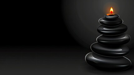 Black hot stone and candle spa background 