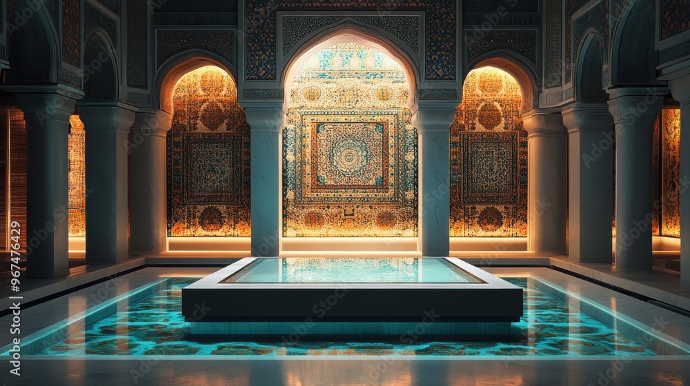Aufkleber elegant turkish tile pattern in an architectural setting with intricate arches and columns showcasin