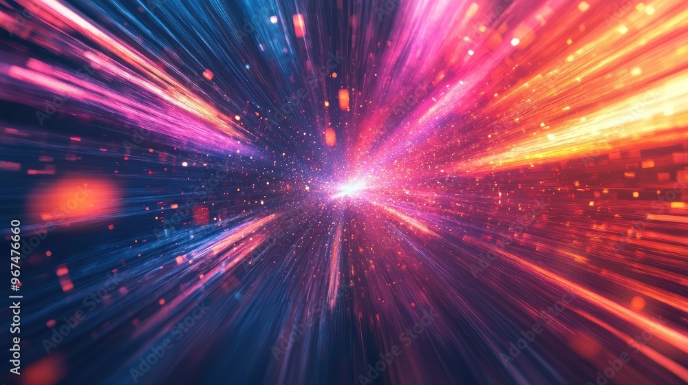 Poster explosion colorful rays. shine dynamic scene. magic moving fast lines. hologram display. bright blur
