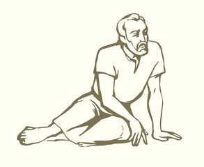 Vector drawing. Man sitting on the ground