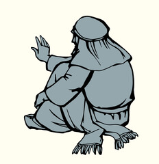 Vector drawing. Woman sitting on the ground