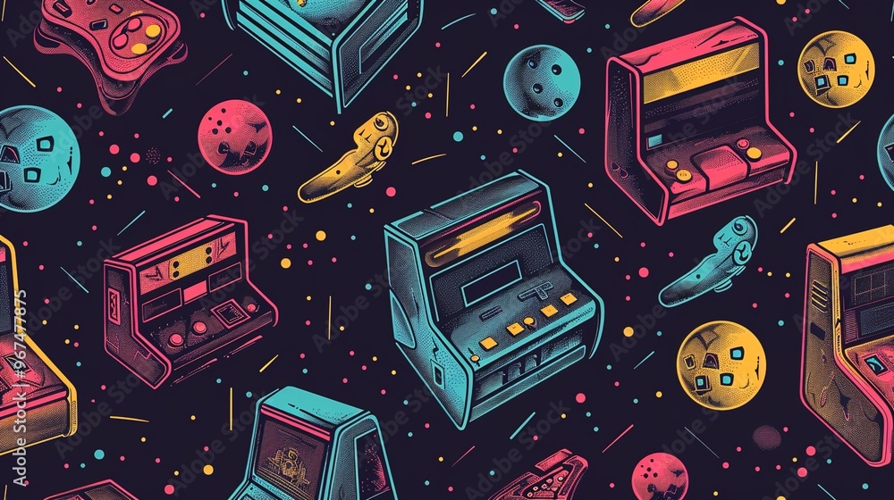 Poster arcade retro pattern wallpaper