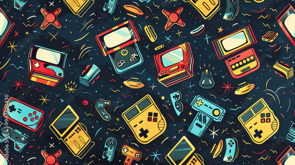 Canvas Prints Arcade retro pattern wallpaper