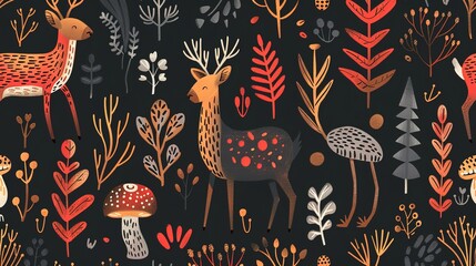 Scandinavian motifs seamless pattern wallpaper,