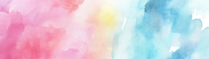 Fototapeta premium A vibrant watercolor background featuring soft pink, yellow, and blue hues, perfect for designs and artistic projects.