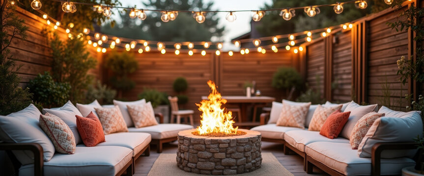 Cozy Outdoor Fire Pit With String Lights