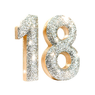 number eighteen made of diamonds isolated on a transparent background