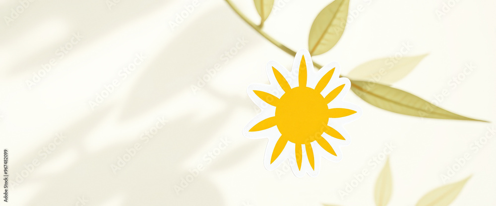 Sticker Sun and shadow leaves minimalist background