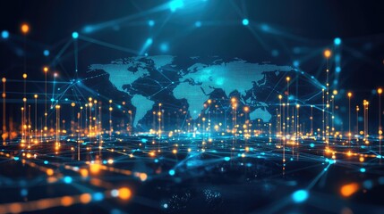 Obraz premium Imaginative visual of smart digital city with globalization abstract graphic showing connection network . Concept of future 5G smart wireless digital city and social media networking systems .