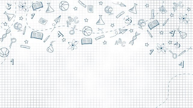 Back to school doodles. School supplies and educational elements. Hand-drawn outline icon on a white background. Loop animation.