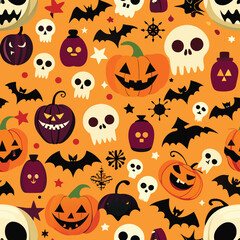Naklejka premium Halloween Seamless Pattern Vector Design