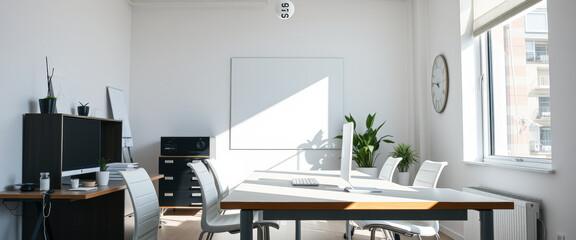 Modern White Office Interior With Large Window