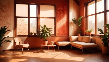 Photo interior modern design room 3d illustration;