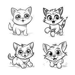set of cats I Cat running big cute eyes simple outline