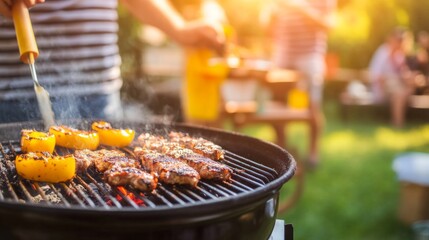 Closeup of Grilled Meat and Peppers on a Charcoal Grill