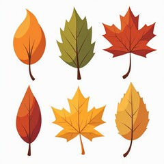 Colorful Autumn Leaves Illustration - Six Cartoon Style Fall Leaves in Various Colors and Shapes