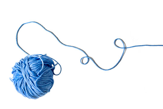 yarn ball of blue threads for knitting isolated on white background 