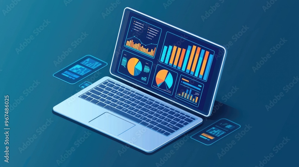 Aufkleber business intelligence dashboard displaying colorful charts and diagrams on a laptop computer and mob