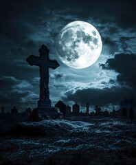 Full Moon Illuminated by Dramatic Clouds at Night - High-Resolution Image for Halloween, Fantasy, and Night Sky Themes with Dreamy and Mystical Atmosphere