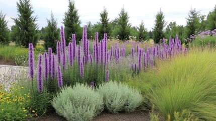 Vibrant Purple Flowers in a Lush Garden