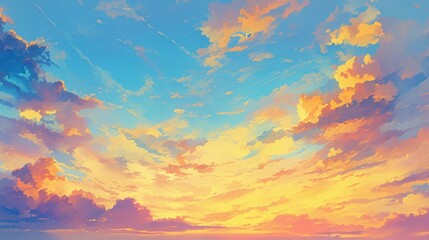 A beautiful blue sky with a few clouds and a sun in the middle