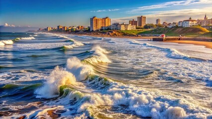Scenic view of waves and foam on the coast of the Atlantic Ocean in Mar Del Plata, Argentina , seaside, beach
