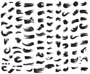 Black brush stroke set isolated on background. Paint brush stroke vector for ink paint, grunge design element, dirt banner