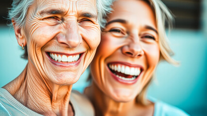 Happy Senior Woman With Her Daughter,  Close-Up Portrait