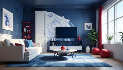 Photo interior modern design room 3d illustration;