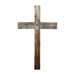 Wooden cross isolated on transparent background. 3d render illustration.