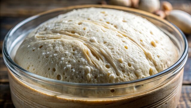 Close up of bubbly sourdough bread dough starter, ready for baking homemade bread, sourdough, bread, dough, starter