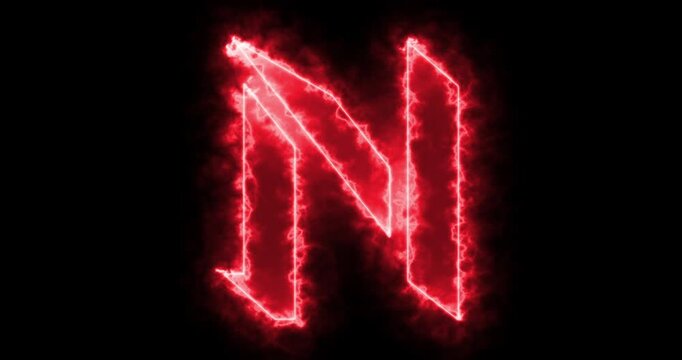 4K neon N alphabet on black background. N alphabet neon moving outline for an online shop, blog, web, cafe, and hotel on a black BG.Technology video material animation. Easy to use in any video.