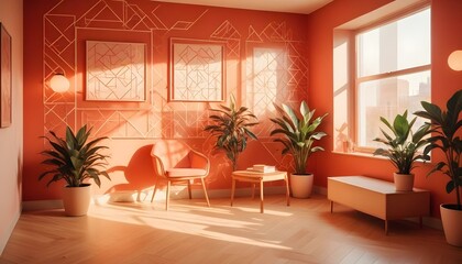 Photo interior modern design room 3d illustration;